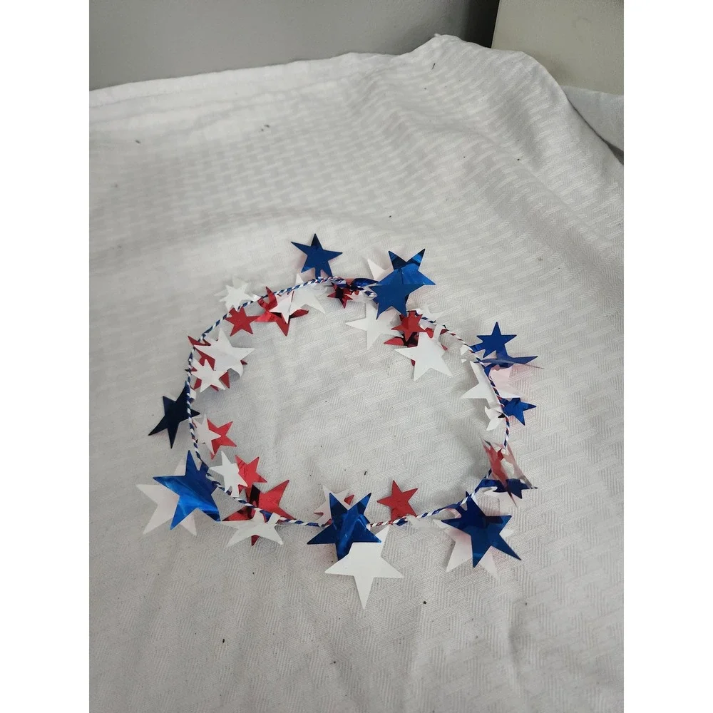 Patriotic Red White Blue Star Garland Wreath 4th of July Americana Decor